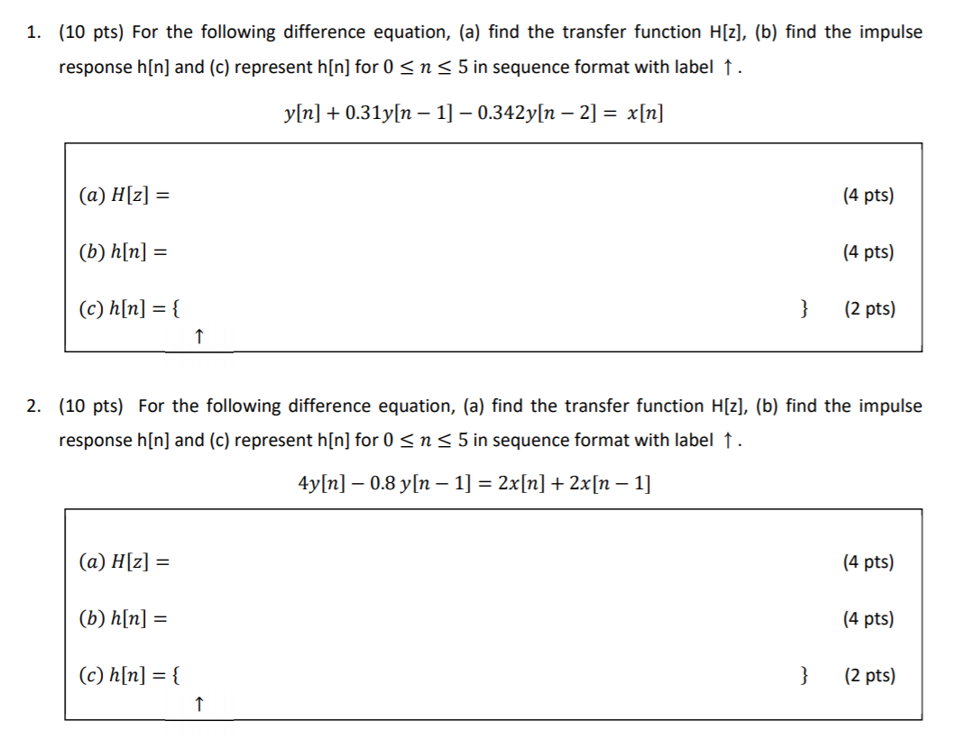 Solved 1 10 Pts For The Following Difference Equation Chegg Com