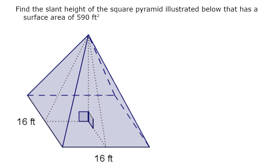 how to find slant height of a square pyramid with surface area