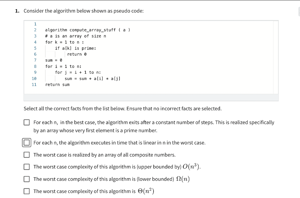 Solved 1. Consider The Algorithm Below Shown As Pseudo Code: | Chegg.com