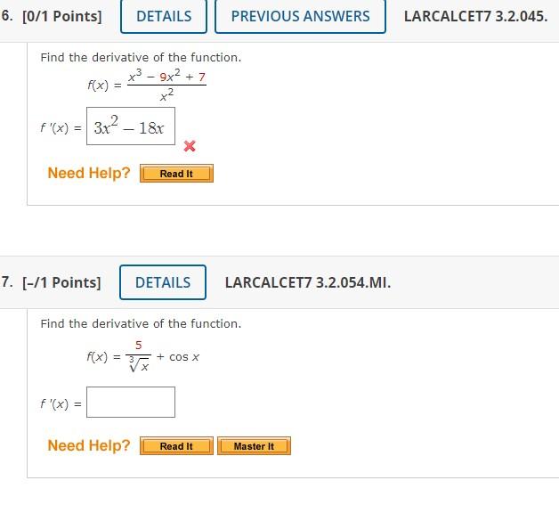 derivative of f x )= 3x 2 2x 1