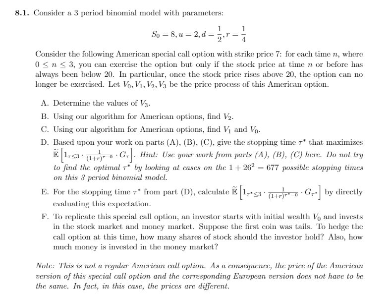 8.1. Consider a 3 period binomial model with | Chegg.com
