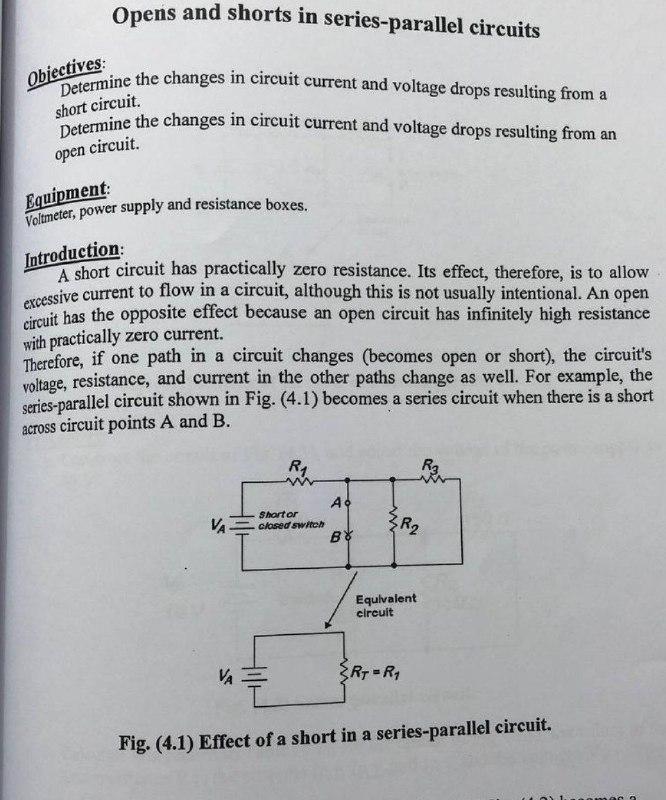 Solved Opens and shorts in series-parallel circuits | Chegg.com