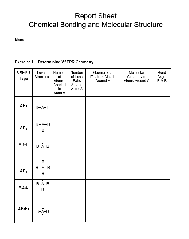Solved Report Sheet Chemical Bonding and Molecular Structure
