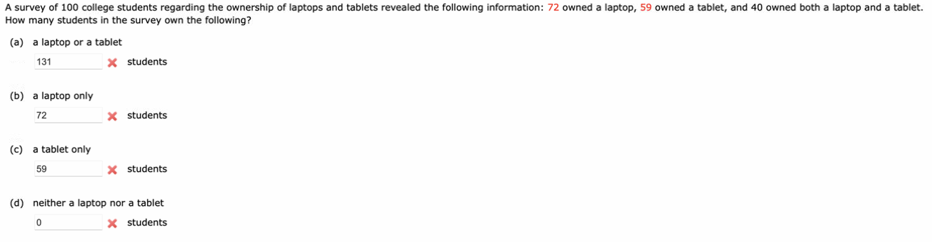 Solved A survey of 100 college students regarding the | Chegg.com