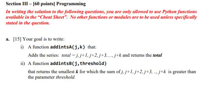 Section III – [60 points| Programming In writing the | Chegg.com