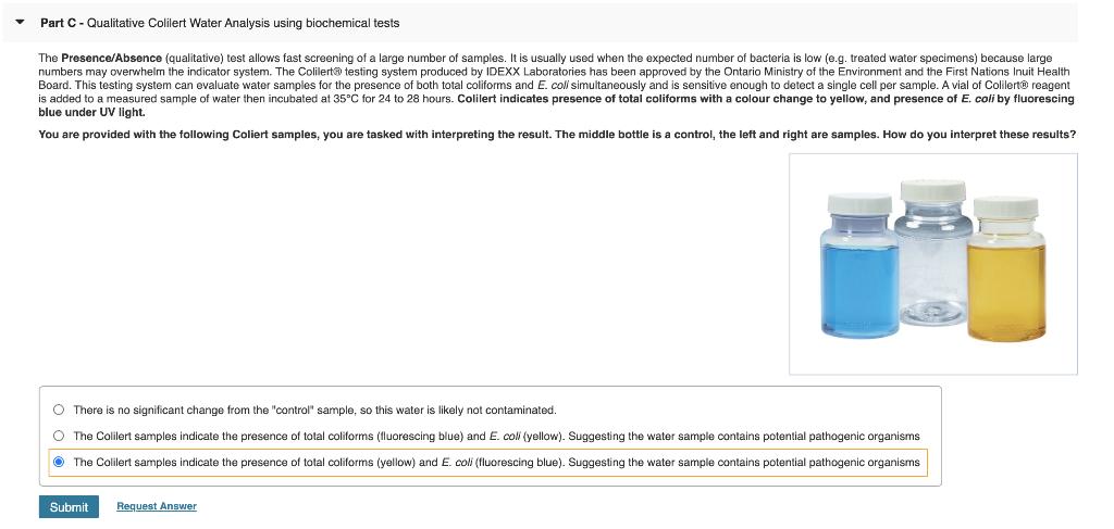Solved Part C-Qualitative Colilert Water Analysis using | Chegg.com