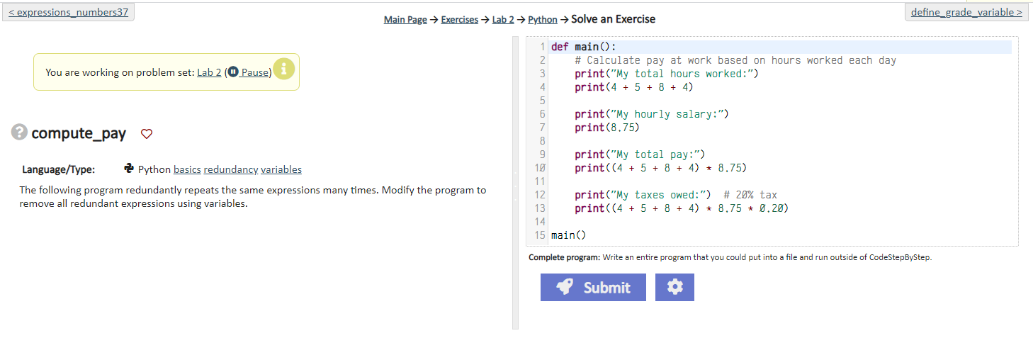 Solved Main Page → Exercises → Lab 2 → Python → Solve An | Chegg.com