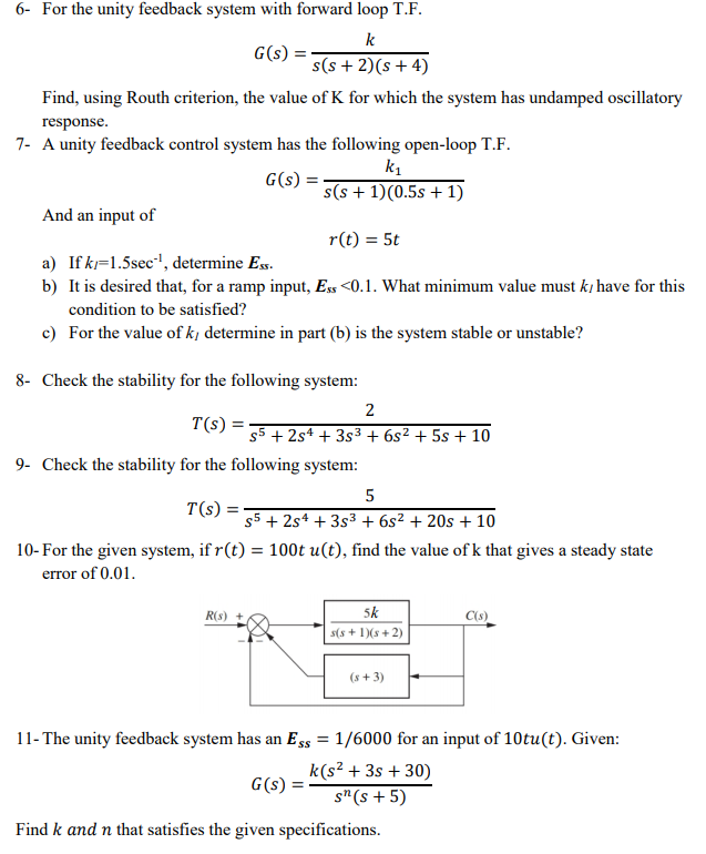 Solved 6 For The Unity Feedback System With Forward Loop 6080