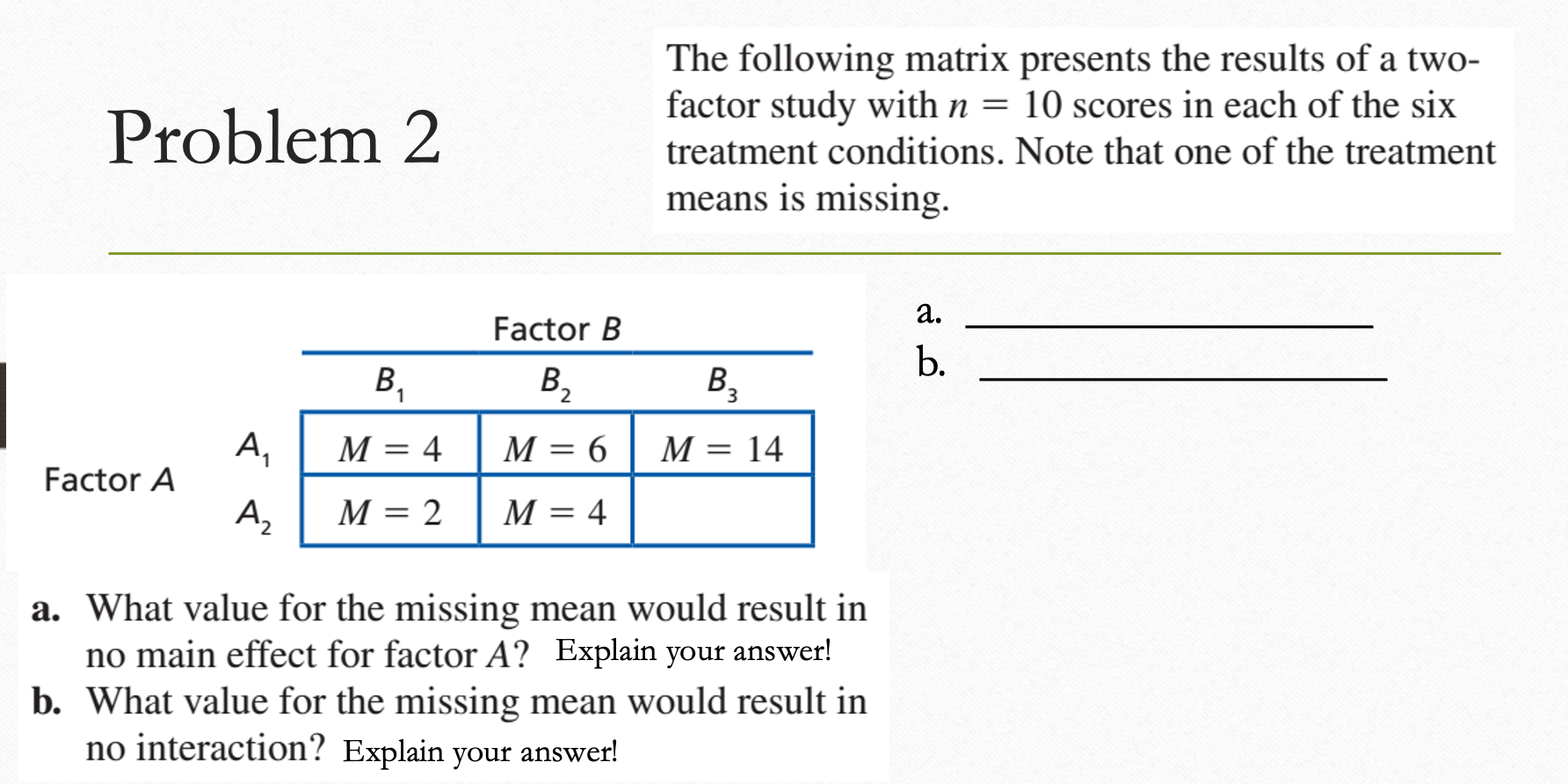 Solved No Treatment Treatment Male M = 8 M = 14 Overall M | Chegg.com