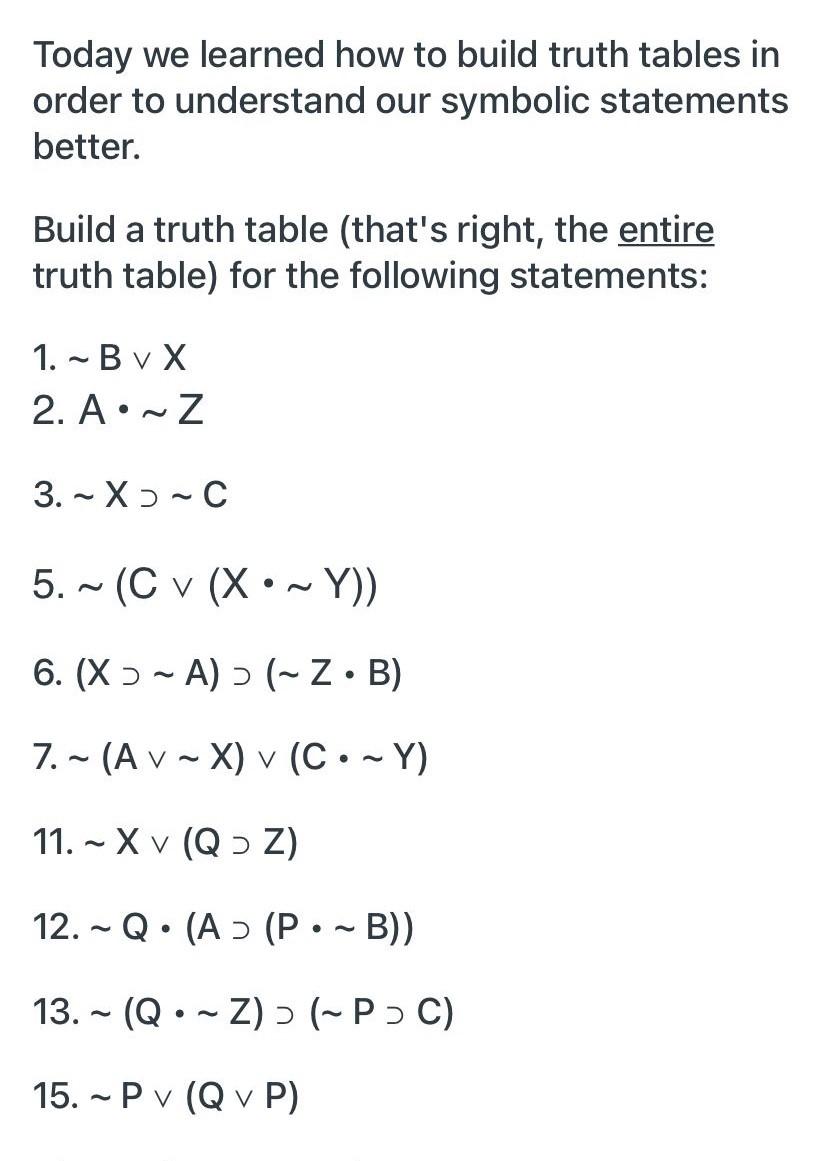 Build truth table