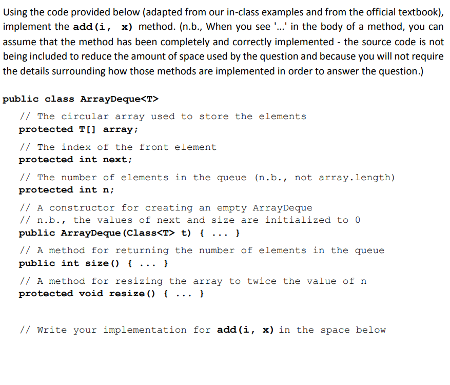 Solved I don't know the type of add method. Assume that any | Chegg.com