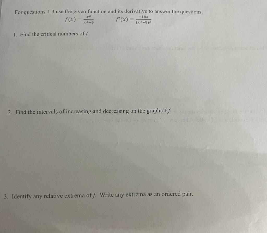 Solved For questions 1-3 use the given function and its | Chegg.com