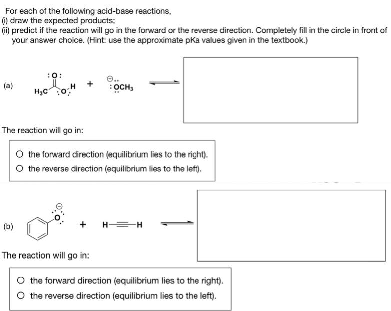 Solved For each of the following acidbase reactions, (i)