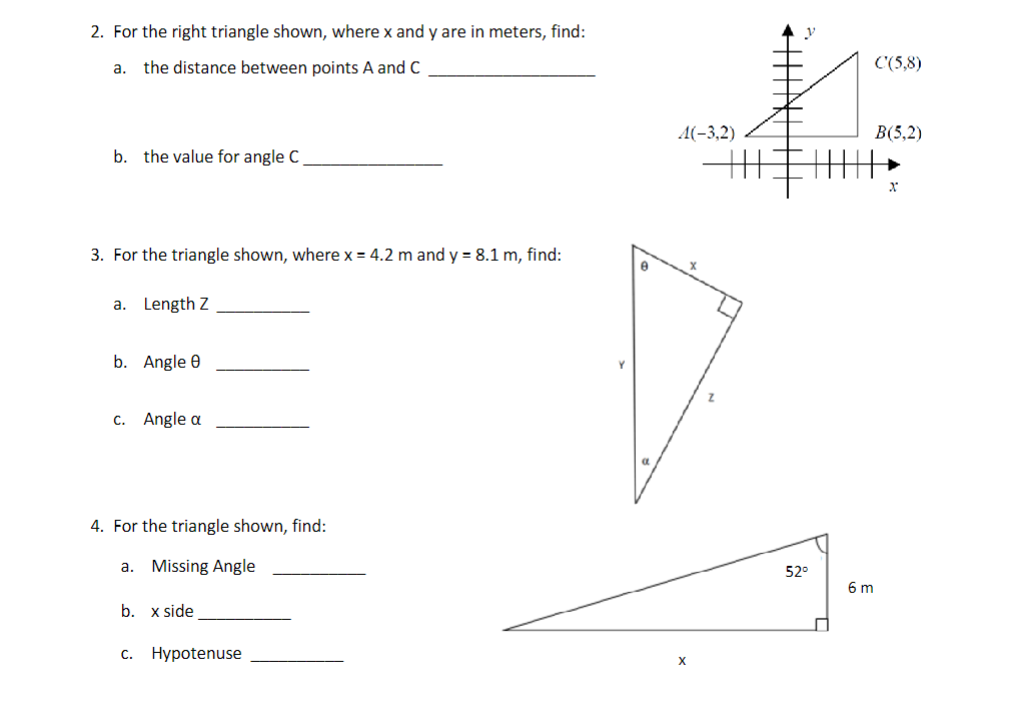 Solved 2. For the right triangle shown, where x and y are in | Chegg.com