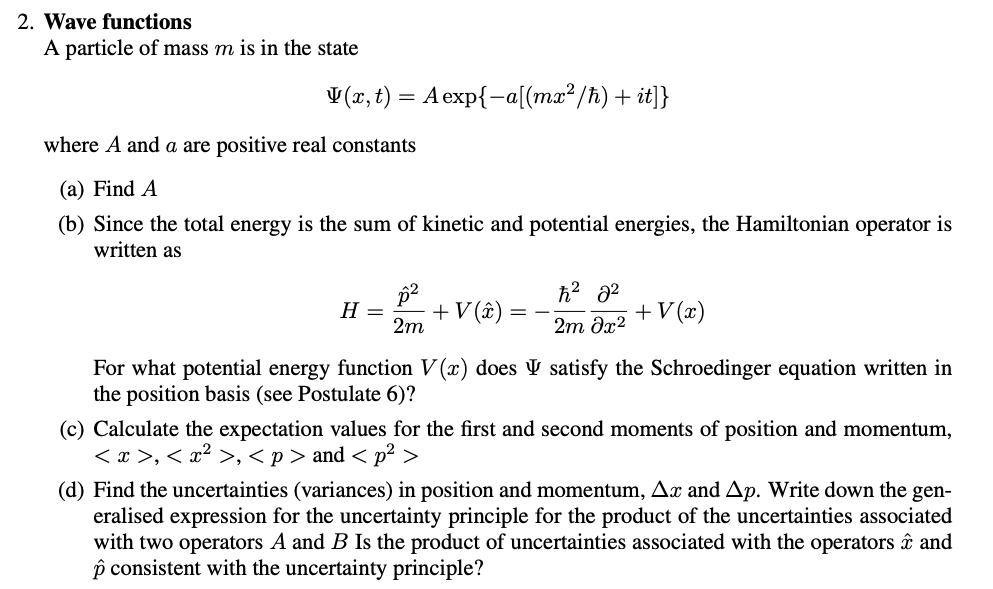 Solved 2. Wave functions A particle of mass m is in the | Chegg.com