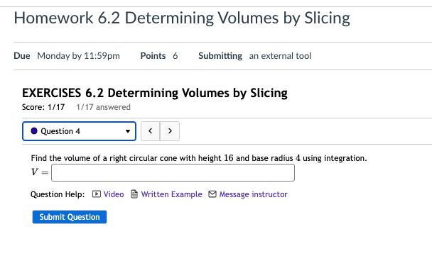 Solved EXERCISES 6.2 Determining Volumes By Slicing Score: | Chegg.com