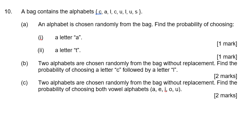 Solved 10 A Bag Contains The Alphabets C A L C U I Chegg Com