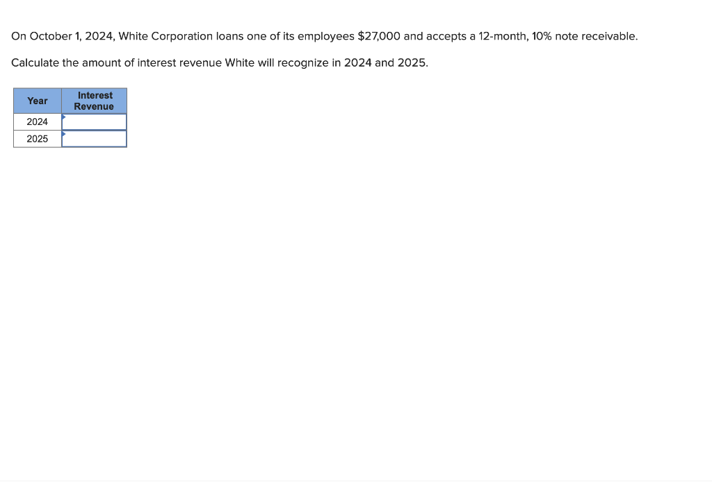 Solved On October 1, 2024, White Corporation loans one of