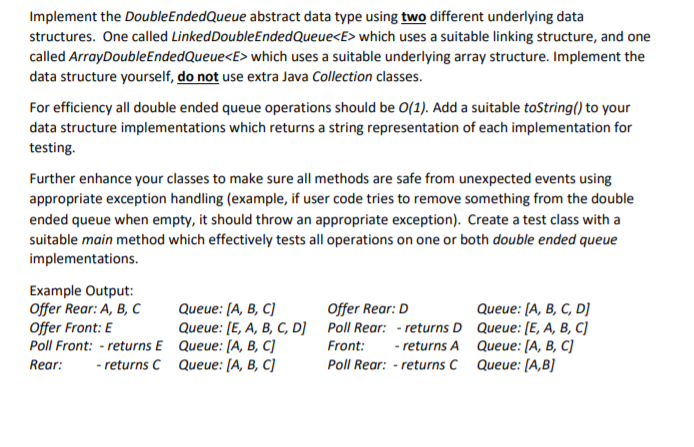 Solved Question 3) - Double ended Queue implementations (30 | Chegg.com