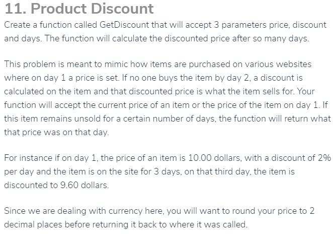 Solved 11. Product Discount Create a function called | Chegg.com