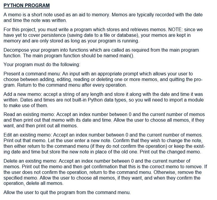 Solved PYTHON PROGRAM A memo is a short note used as an aid | Chegg.com