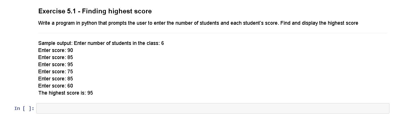 Solved Exercise 5.1 - Finding highest score Write a program | Chegg.com