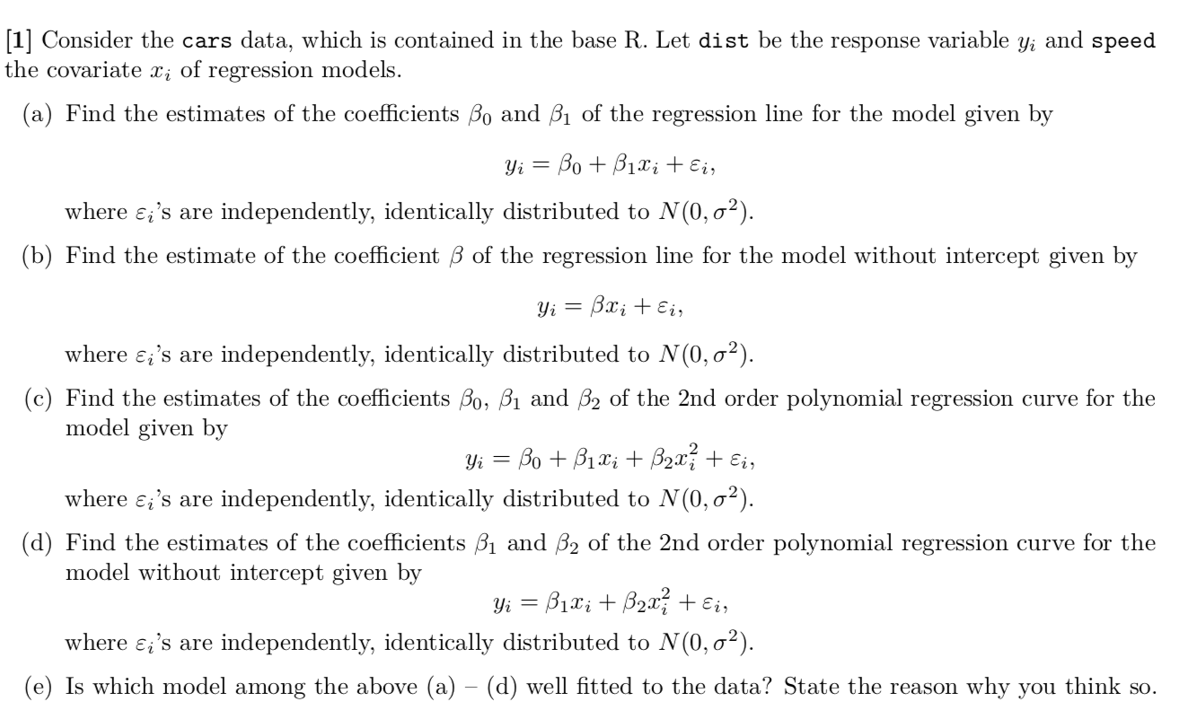 Solved [1] Consider the cars data, which is contained in the | Chegg.com