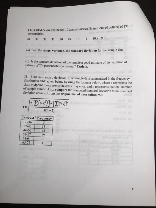 Solved 12. Listed below are the top 10 annual salaries (in