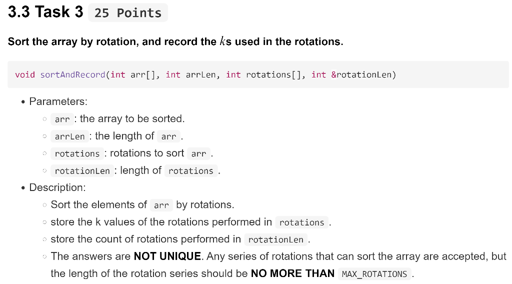 Solved 3.3 Task 3 25 Points Sort the array by rotation, and | Chegg.com