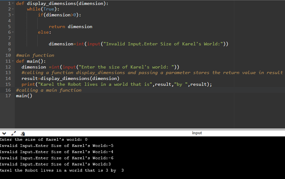 Solved 1° def display_dimensions (dimension) : while(True): | Chegg.com