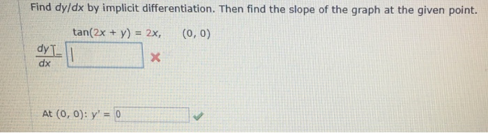 Solved Find dy/dx by implicit differentiation. Then find the | Chegg.com