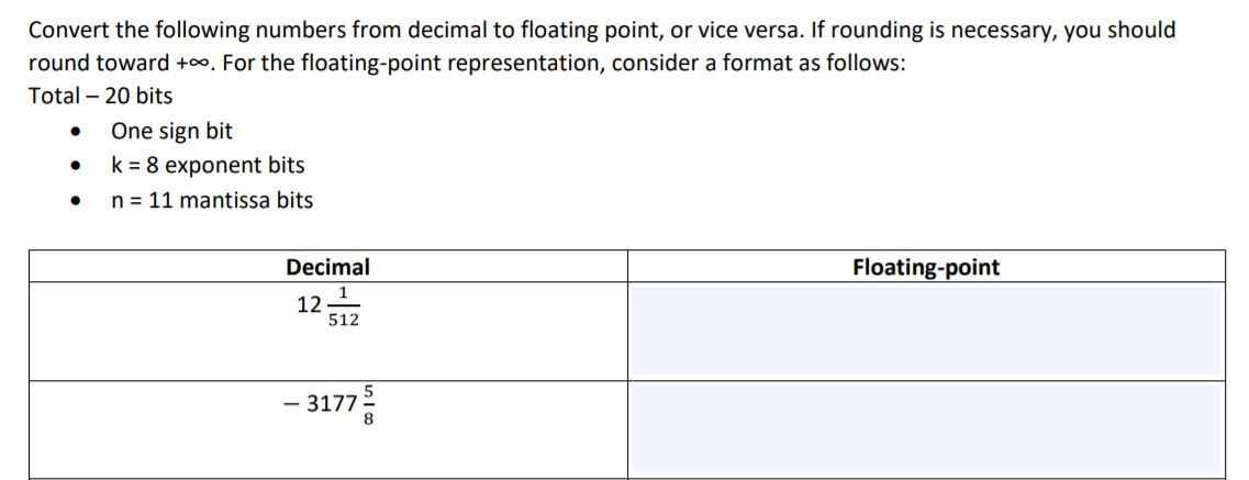 Solved Convert the following numbers from decimal to | Chegg.com