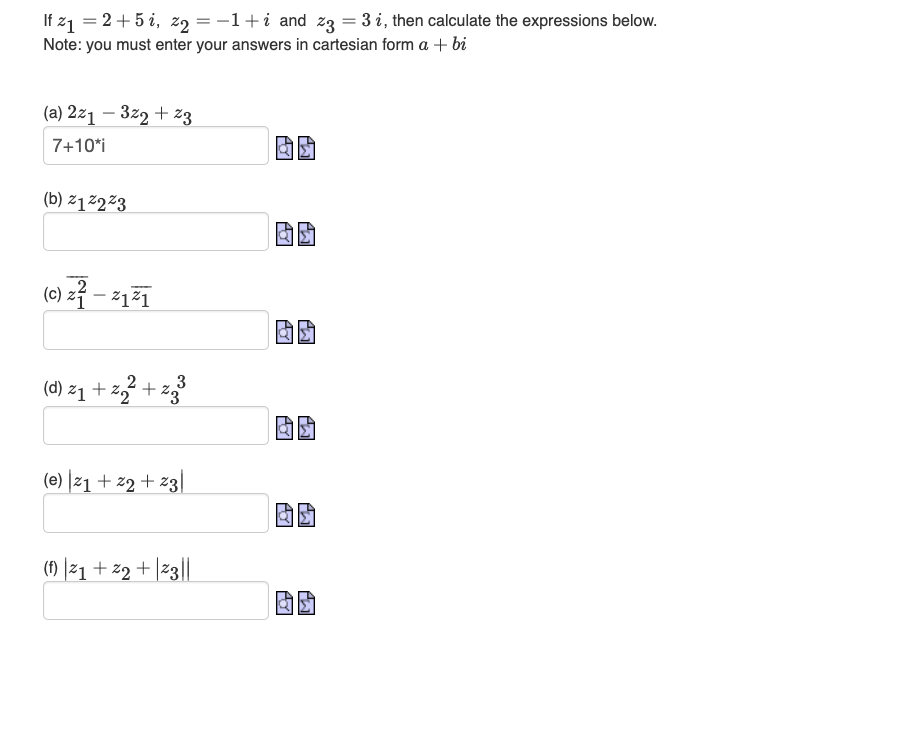 Solved If z1=2+5i,z2=−1+i and z3=3i, then calculate the | Chegg.com