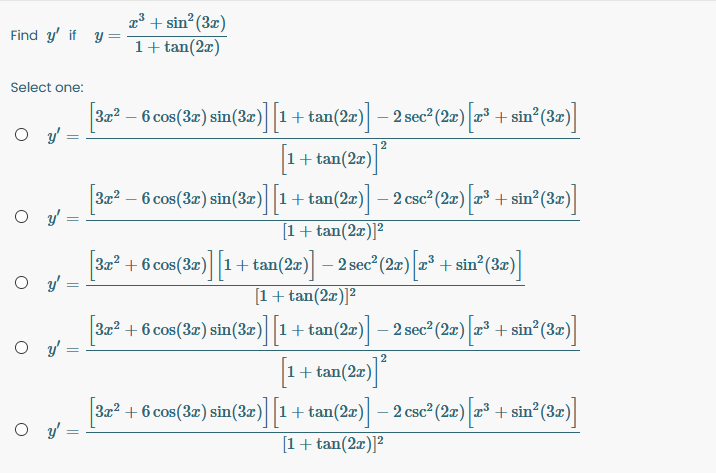 Solved Find Y If Y 23 Sinº 32 1 Tan 2x Select One 2 Chegg Com