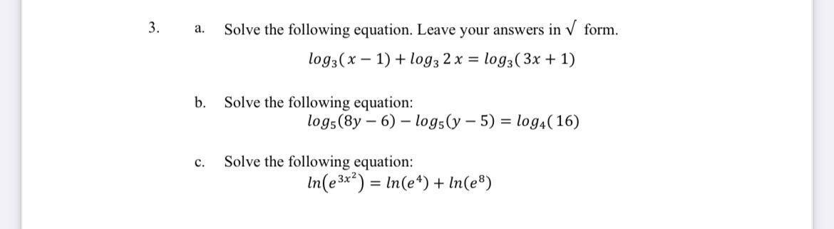 Solved 3. a. Solve the following equation. Leave your | Chegg.com