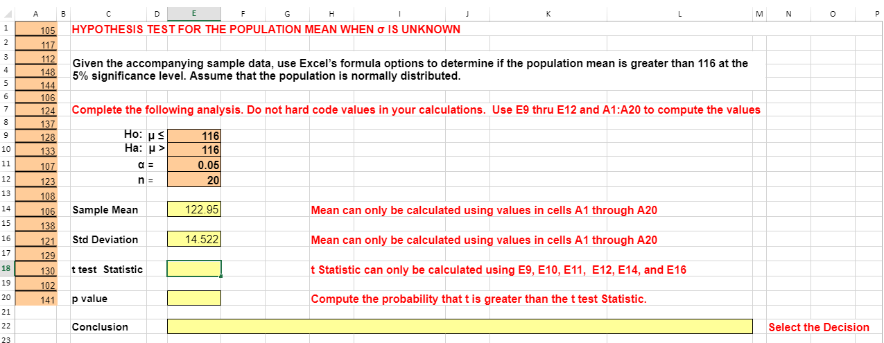 hypothesis test for a population mean with data calculator