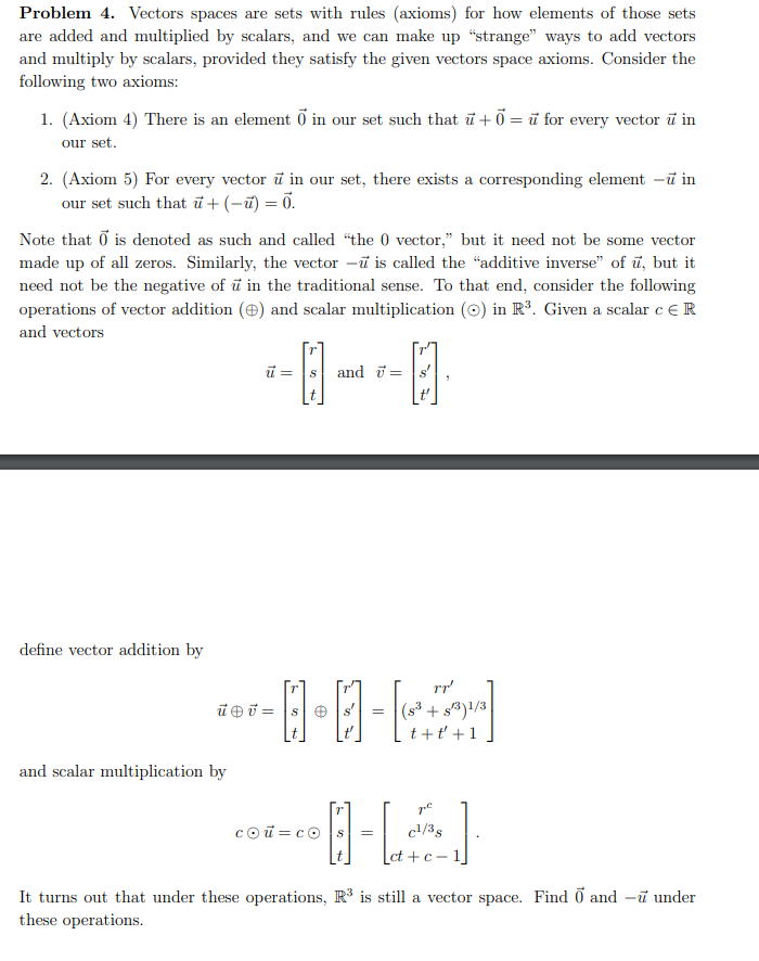 Solved Problem 4. Vectors Spaces Are Sets With Rules | Chegg.com