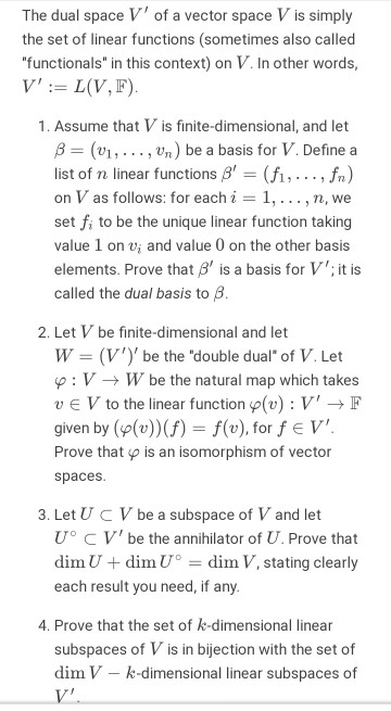 Solved The Dual Space V Of A Vector Space V Is Simply The Chegg Com