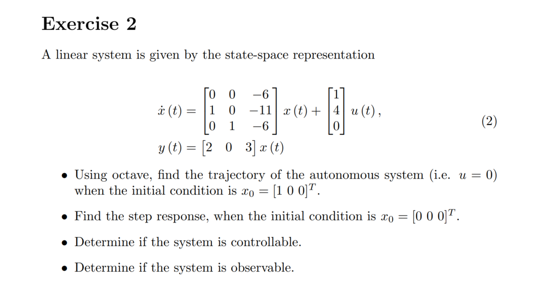 Solved A linear system is given by the state-space | Chegg.com