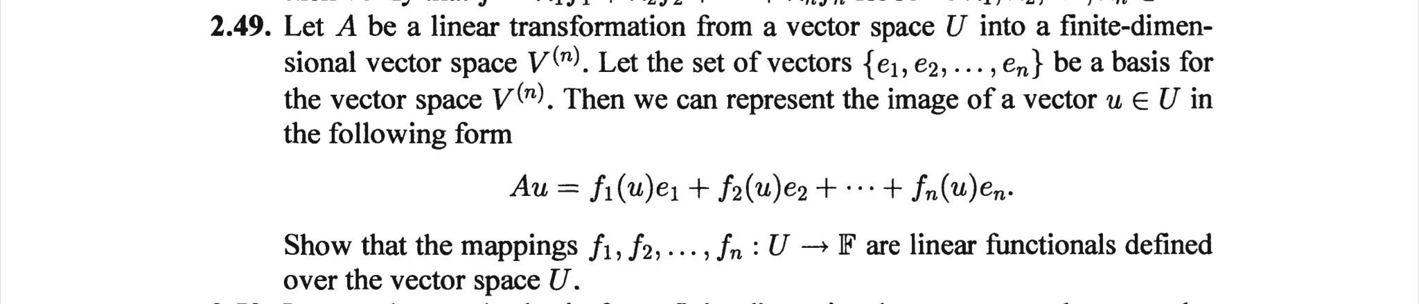 Solved 2.49. Let A be a linear transformation from a vector | Chegg.com