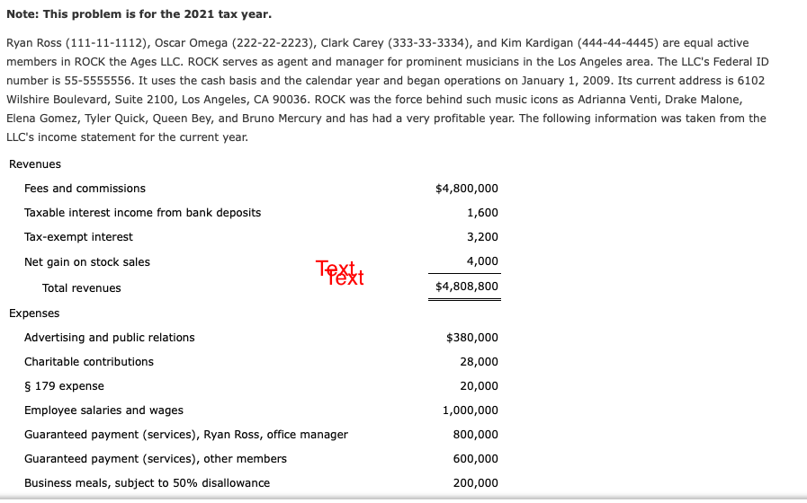 Note: This problem is for the 2021 tax year. Ryan | Chegg.com