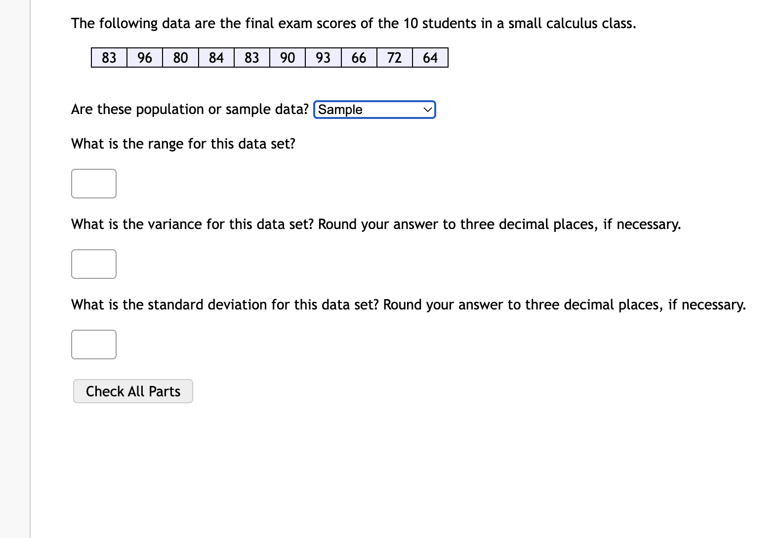 Solved The following data are the final exam scores of the | Chegg.com