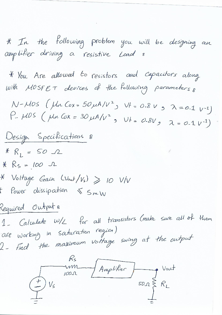 resistive Load : * In the following problem you will | Chegg.com