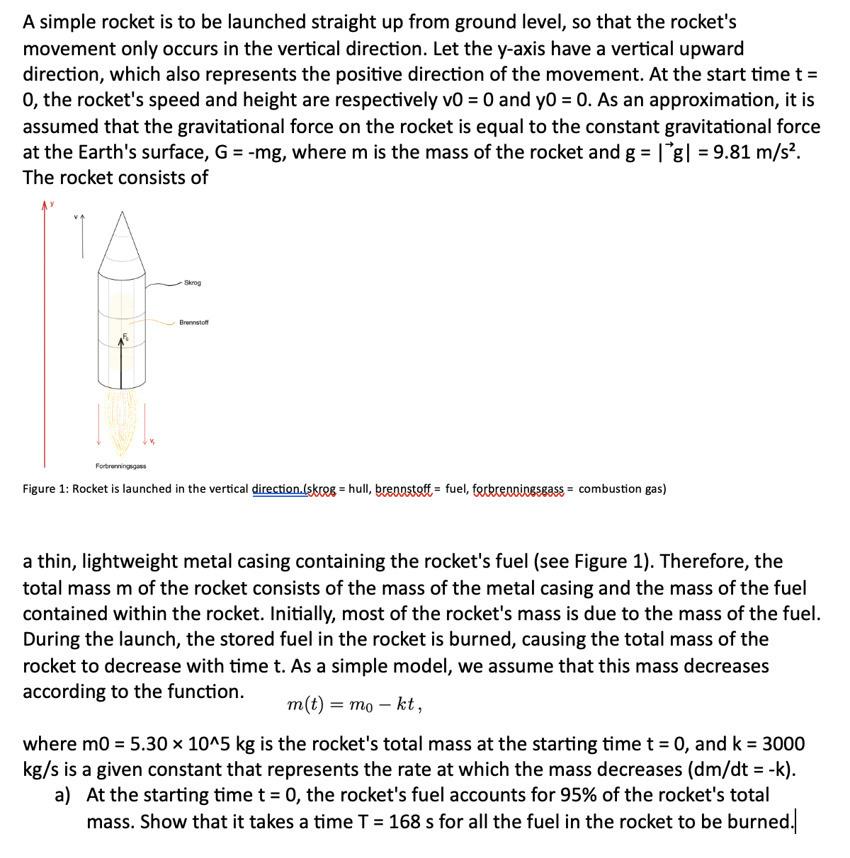 Solved A simple rocket is to be launched straight up from | Chegg.com