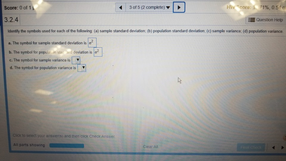 Population variance symbol