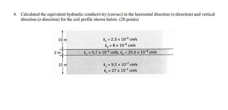 Solved 4. Calculated the equivalent hydraulic conductivity | Chegg.com