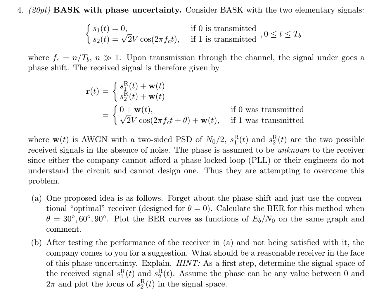 4. (20pt) BASK with phase uncertainty. Consider BASK | Chegg.com