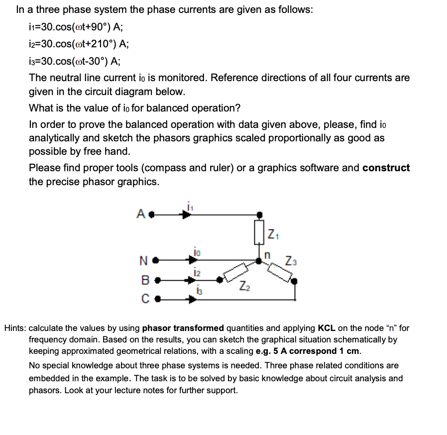 Solved In a three phase system the phase currents are given | Chegg.com