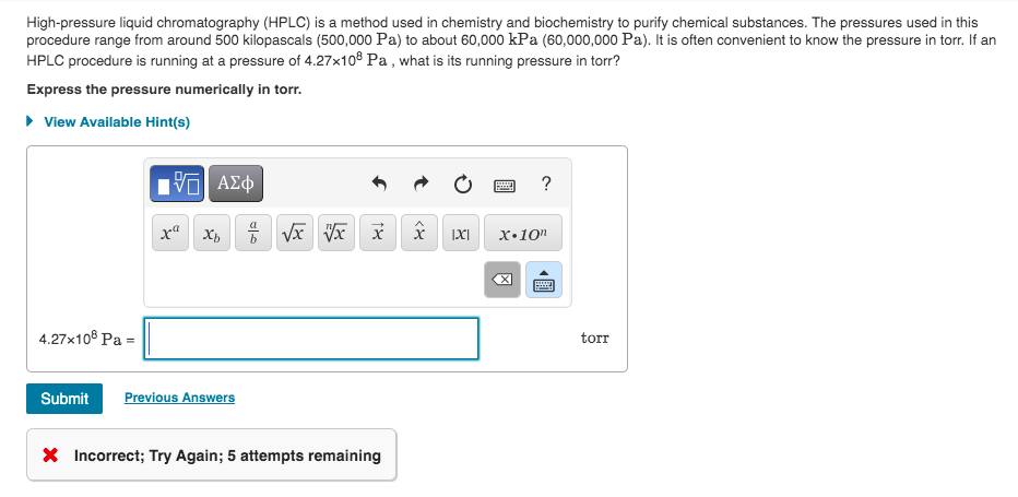 High-pressure liquid chromatography (HPLC) is a method used in chemistry and biochemistry to purify chemical substances. The 