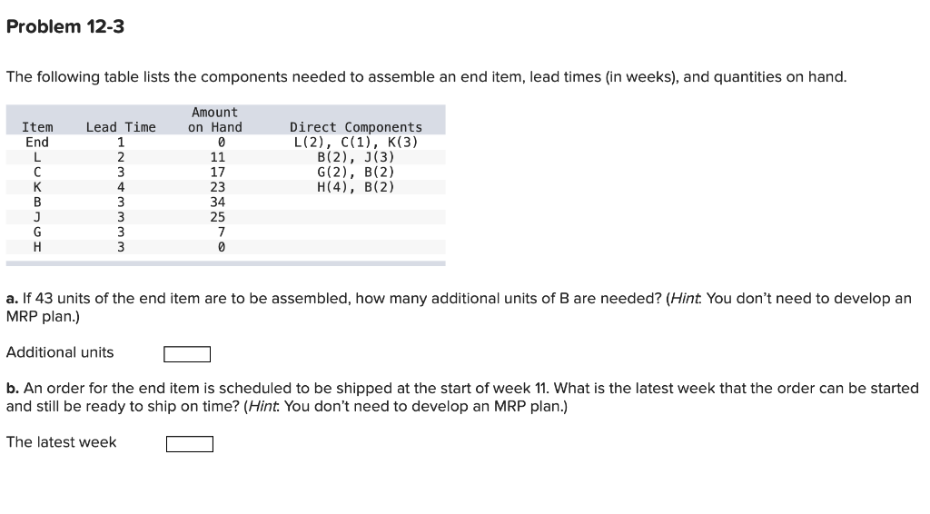 Solved Problem 12 3 The Following Table Lists The Compone Chegg Com